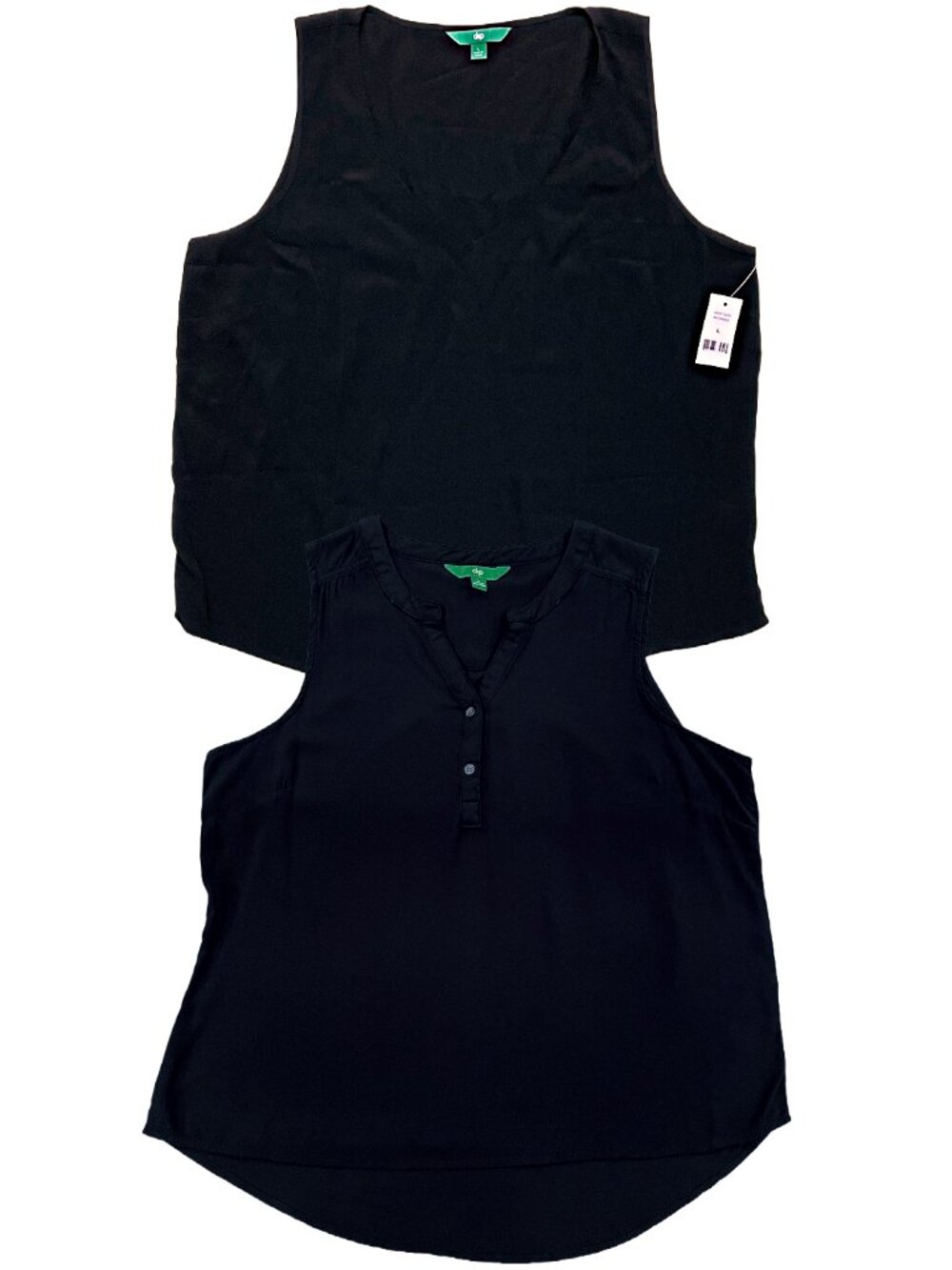 2-Pack Black Rayon Tank Tops Women’s L — dip — 1 NWT + 1 EUC